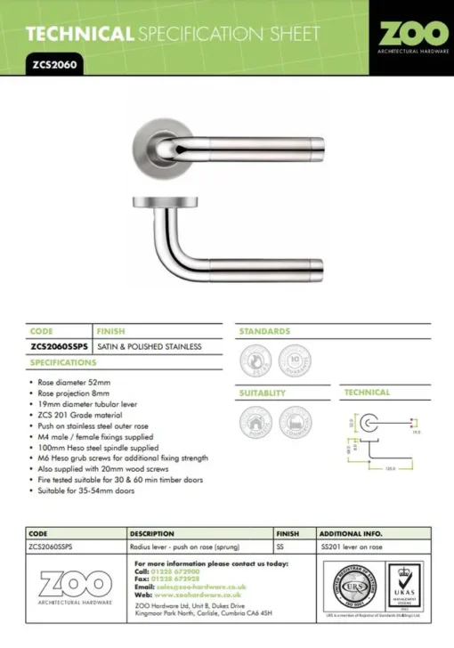 Zoo Hardware Zcs2 Contract Radius Lever On Round Rose, Dual Finish Polished & Satin Stainless Steel (Sold In Pairs)