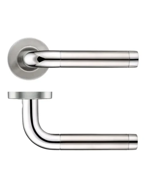 Zoo Hardware Zcs2 Contract Radius Lever On Round Rose, Dual Finish Polished & Satin Stainless Steel (Sold In Pairs)