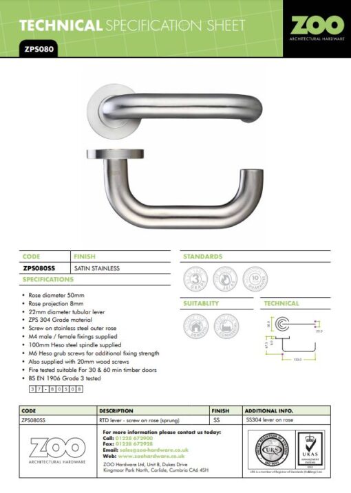 Zoo Hardware Zps Rtd Lever On Round Rose, Satin Stainless Steel (Sold In Pairs)