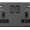 Eurolite Ecbn2Usbbnb 2 Gang 13Amp Switched Socket With Combined 3.1Amp Usb Outlets Concealed Black Nickel Plate Matching Rockers Black Trim