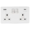 Eurolite Concealed 3mm 2 Gang 13Amp Switched Socket With Usb C White - Matt White