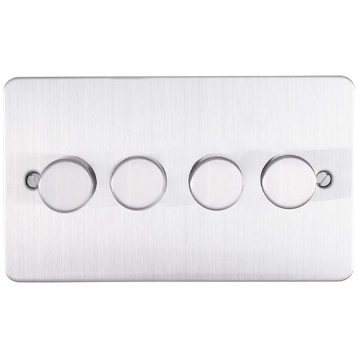 Eurolite Efsss4Dled 4 Gang Led Push On Off 2Way Dimmer Switch Enhance Flat Satin Stainless Steel Plate Matching Knobs