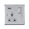 Eurolite En1Usbpcg 1 Gang 13Amp Switched Socket With 2.1 Amp Usb Outlet Polished Chrome Enhance Range Grey Trim