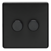 Eurolite Mb2D400 2 Gang 400W Push On Off 2Way Dimmer Switch Round Edge Matt Black Plate Black Nickel Knobs