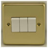 Eurolite Pb3Sw 3 Gang 10Amp 2Way Switch Round Edge Polished Brass Plate Matching Rockers