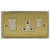 Eurolite Pb45Aswasw 45Amp Dp Cooker Switch With 13Amp Socket Round Edge Polished Brass Plate White Rockers