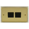 Eurolite Pb4Swb 4 Gang 10Amp 2Way Switch Round Edge Polished Brass Plate Black Rockers