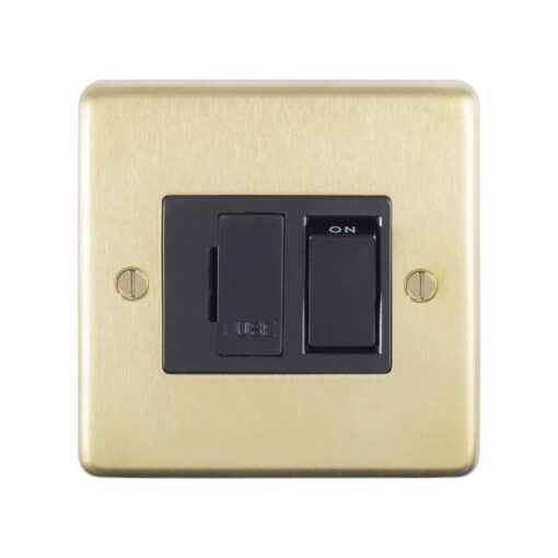 Eurolite Sbswfb 13Amp Dp Switched Fuse Spur Round Edge Satin Brass Plate Black Rocker