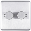 Eurolite Sss2D400 2 Gang 400W Push On Off 2Way Dimmer Round Edge Satin Stainless Steel Plate Matching Knobs