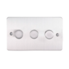 Eurolite Sss3D400 3 Gang 400W Push On Off 2Way Dimmer Round Edge Satin Stainless Steel Plate Matching Knobs