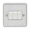 Eurolite Sss3Sww 3 Gang 10Amp 2Way Switch Round Edge Satin Stainless Steel Plate White Rockers